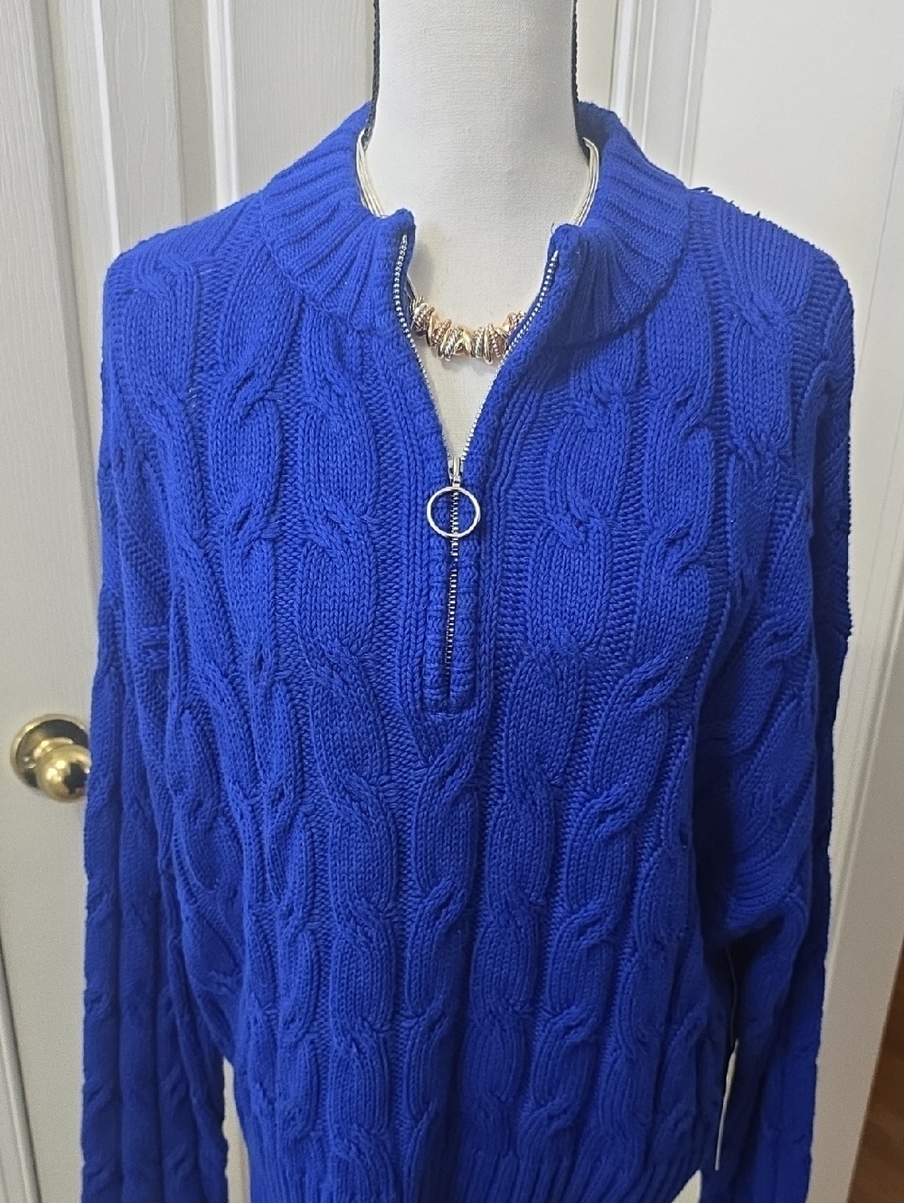 St. John's Bay Brand Women's Cobalt Blue Cable-Knit Half-Zip Sweater Size XL
